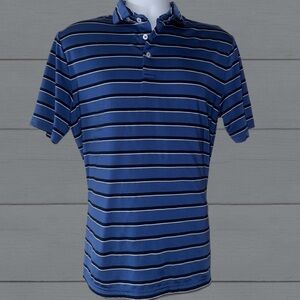 RLX Ralph Lauren Golf Polo Shirt Men’s Medium Blue Black Stripe RLX Fit Flow